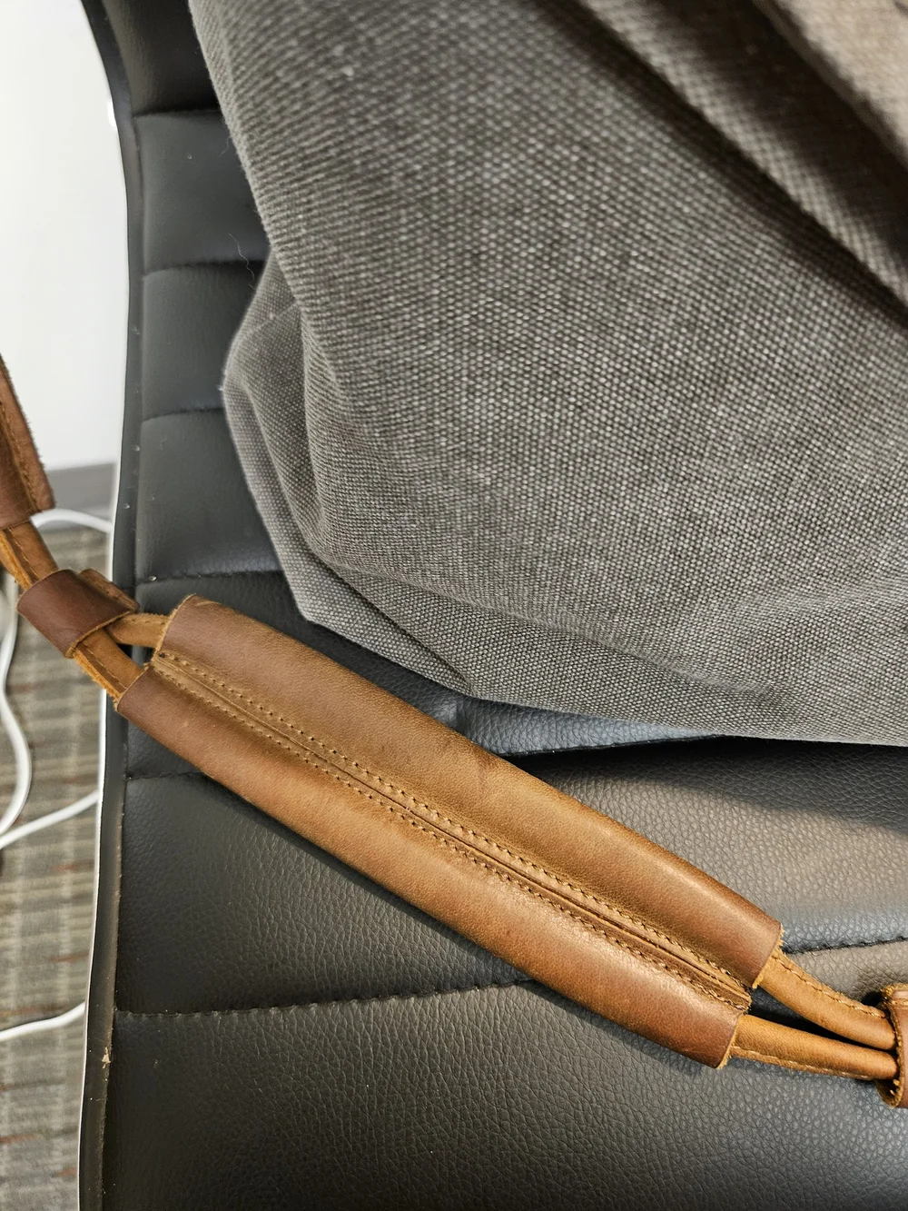 Gray Canvas Crossbody Foldover Slouchy Bag with Brown Leather Strap